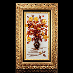 0055550-НП КАРТИНА ЯНТАРНАЯ "Розы в вазе"на стекле, в двойной раме 99*64см