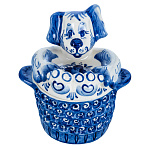 203013 Гжель САХАРНИЦА "СОБАКА" кобальт 15*12*16см