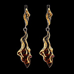 821903/11-12гг сред. вес   Серебро 925* СЕРЬГИ вст.Янтарь р/п