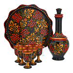 201167 Хохлома ВОДОЧНЫЙ НАБОР "РЯБИНА" 6п(8пр) (черный фон)