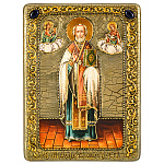 0065375-RTI-240-5.m/15*20см Икона в КИОТЕ подарочная"Св.Николай Мирликийский" мореный дуб/береза