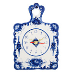 Настенные фарфоровые часы с росписью "Сырная доска". Гжель