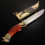 0013363 Златоуст НОЖ "Рысь" фианиты, эмаль, ц/мет.ножны, позолота,  в П/У