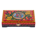 0072742 ХОХЛОМА ШКАТУЛКА Сюжет "Царь Салтан" 18*10*4 (красный фон)