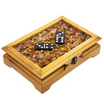 0090230-НП ЯНТАРЬ Сувенир ДОМИНО (светлая  крошка.темные фишки) 21*14*6см