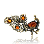 0071526/3525.4 Брошь Павлин Волшебный (коньячный)