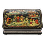 0060938/15*10см  Лаковая миниатюра Палех ШКАТУЛКА "ЗИМА" Кузнецова