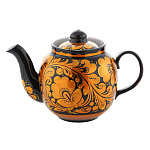 0080287 ХОХЛОМА чайник "Золотая кудрина" черный фон (форма 2) 0,5