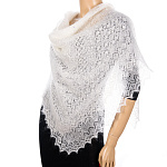 0059523 Пуховый платок ручной вязки оригинальный 120*120см  "ПАУТИНКА" белый