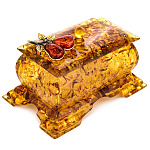 0068508/НП  Изделия из янтаря ШКАТУЛКА прямоугольная "Ветка груши" 15*10*9см