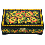 00647320/23*14см Хохлома Шкатулка 1 ОТДЕЛЕНИЕ "ЦВЕТЫ"на черном Р7 