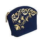 -ВЫВОД 2000357403552 Косметичка тк костюмн МОД 294 737-2 А  11*17*3  т-синяя /1.1.53/ зол