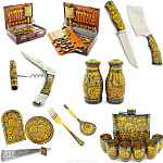 0021091 Хохлома Набор для пикника  "Дорожный"( 14*46*34см) 40 предметов (в/кат.) 01474