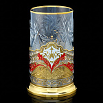 0066452 Златоуст Подстаканник "Узор" SUV - 5951 позолота, эмаль, с ложкой и стаканом