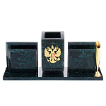 9146/Ф Нат.камень Письменный набор "Россия" Змеевик