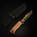 0049648 Златоуст Нож туристический Юнона (береста) дамаск золото