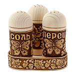  Береста НАБОР ДЛЯ СПЕЦИЙ "Соль/Ч.Перец/К.Перец" в подставке 4предмета