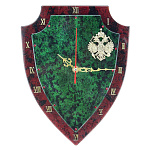 7236  Нат.камень ЧАСЫ настенныйе "ЩИТ" змеевик, бронза