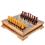 АРХИВ0039292/46*46*12см СУПЕР-ЦЕНА!!!  Янтарь Шахматный ЛАРЕЦ с фигурами 