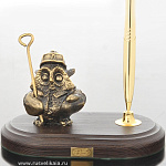 0139191/ручка Бронза Скульптура "Сова-металлург" подст.дерево