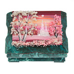 0074922/1078 Нат.камень ШКАТУЛКА   с рисунком Змеевик 145*75*75 ММ