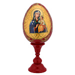 0063266/16см ЯЙЦО ПАСХАЛЬНОЕ С ЛИКОМ "БМ НЕУВЯДАЕМЫЙ ЦВЕТ" на подставке 16*26см (дерево)