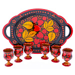 0072665 Хохлома Набор питейный водочный, поднос30*19 см роюмка6*3,5 см