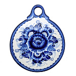 0010896-Вр  Гжель Сырная доска разделочная  КРУГЛАЯ 16,5см кобальт