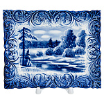  Гжель Тарелка сувенирная настенная ЗИМА 18*14 см