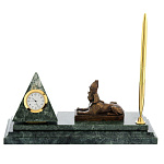 0052913 Обсидиан Часы "Пирамида (сфинкс)" (Верде Гватемала, бронза)