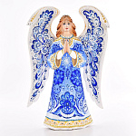 0015004-синий+серебро  Скульптура из дерева "Ангел-Хранитель"  33см 