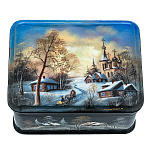  Художественная роспись Шкатулка "ЗИМА" с перламутром 10,5*8,5*6 см