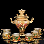 7616 Златоуст СЕРВИЗ-МИНИАТЮРА С Самоваром на 6 персон , Эмаль в П/У