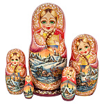 0036585-448-5м-16см Матрешка "Русская зима. Тройка" 5 мест 16см  С-6