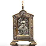 /12*3*2,9см Юв. Миниатюра КИОТ"Икона"Св. Николай Чудотворец" Бронза Фианиты 