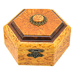 0076127 Нат.дерево ШКАТУЛКА шестигранная с накладкой, карельская береза15,513*7,5 см