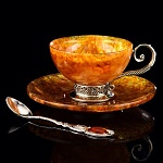 25345-Б-1перс Янтарь Чайный набор с ложечкой 3 предм. Бронза В П/У