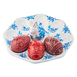 Тарелка-пасхальница с ручной росписью "Кролик" на 8 яиц