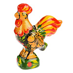0035090-7*9см  Хохлома Статуэтка Символ 2017года "ПЕТУШОК НА ПОДСТАВКЕ" фарфоровый