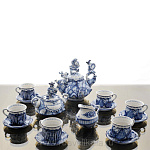 5381/ложки Гжель Сервиз "Скоморошьи забавы"(+ложки)на 6 п. 15 предм. Авт. Черновы Л.и В.