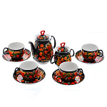 0010333 Хохлома Сервиз "СЕМЕЙНЫЙ кофейный" 4 персон (кофейник, сахарница) в ПУ