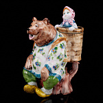 0064931/ЦВЕТ Гжель Чайник "Маша и медведь" коллекционный (цветной )