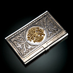 0055845 Серебро 875* ВИЗИТНИЦА с ГЕРБОМ 108,4гр гравировка, чернение серебра, в П/У 108,4