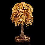 0066460-НП ДЕРЕВО ДЕНЕЖНОЕ ЯНТАРНОЕ С МОНЕТАМИ (18) на подставке, выс. 43 см, шир. подставки17см