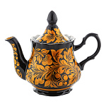 0080293 ХОХЛОМА чайник "Золотая кудрина" черный фон (форма 4) 0,7