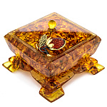 0068516/НП Изделия из янтаря ШКАТУЛКА квадратная  "Малинка" 11*11*9см