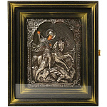 0034793/18,5*22,5см ИКОНА В КИОТЕ "ГЕОРГИЙ ПОБЕДОНОСЕЦ" серебрение, чернение киот - цпд