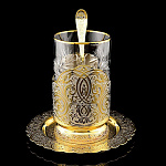 0024560/57/2 Златоуст Подстаканник "УКРАШЕННЫЙ"+ложка  в ПУ (57/2) 