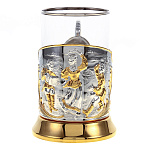 06014  Подстаканник никелированный "Пляски/Гуляние" сер/зол ПРЕЗЕНТ