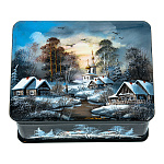 0076820 Шкатулка с художественнойт росписью ЗИМА В ДЕРЕВНЕ,перламутр 10*8*6 см